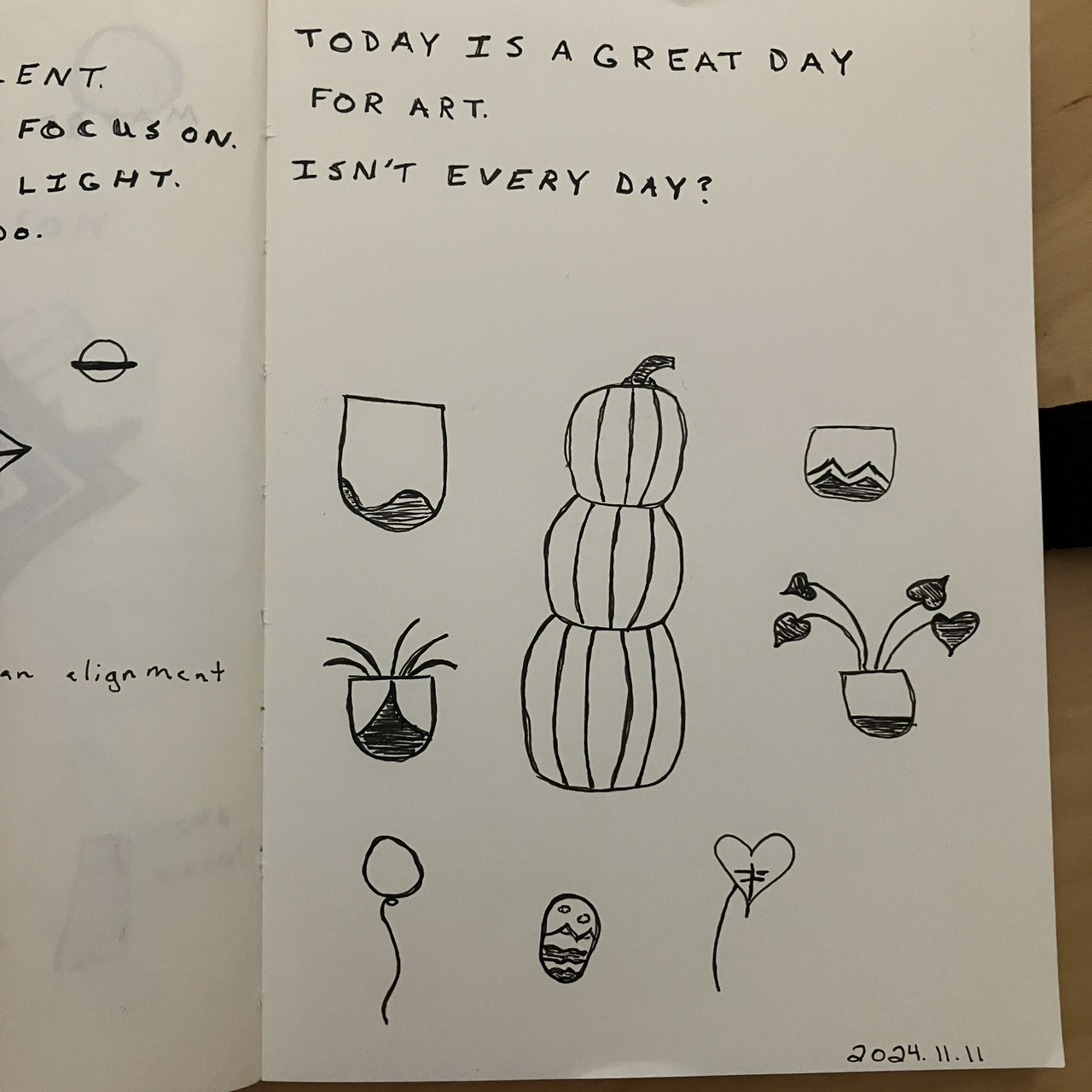 a group of sketches with the caption: 'TODAY'S A GREAT DAY FOR ART.